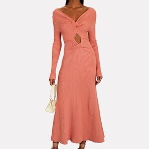 Anna Quan Paige Twisted Rib Knit Blossom Pink Midi Dress Sz 12